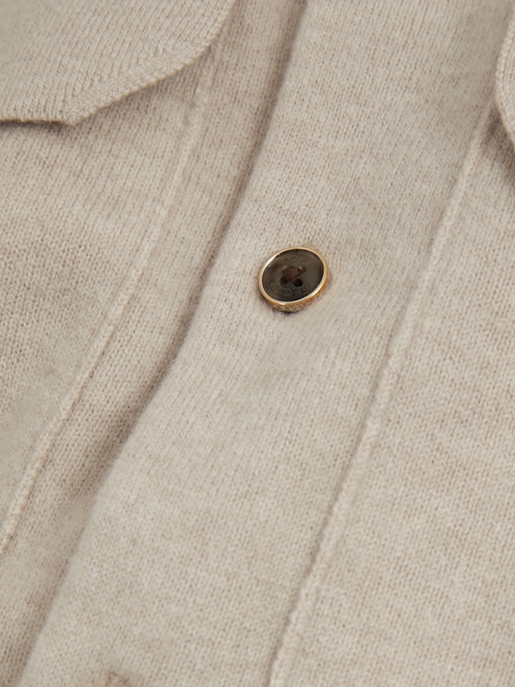 Reiss Oatmeal Pisa Merino Wool Button-Front Cardigan - Image 5 of 5