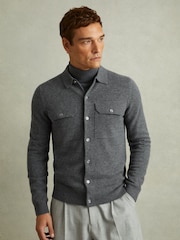 Reiss Grey Melange Pisa Merino Wool Button-Front Cardigan - Image 1 of 5