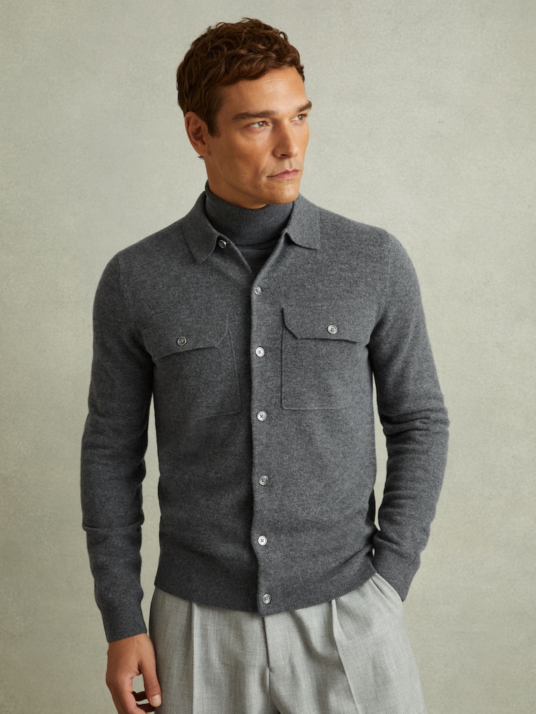 Reiss Grey Melange Pisa Merino Wool Button-Front Cardigan - Image 1 of 5