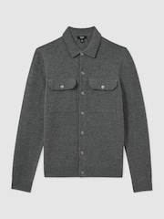Reiss Grey Melange Pisa Merino Wool Button-Front Cardigan - Image 2 of 5