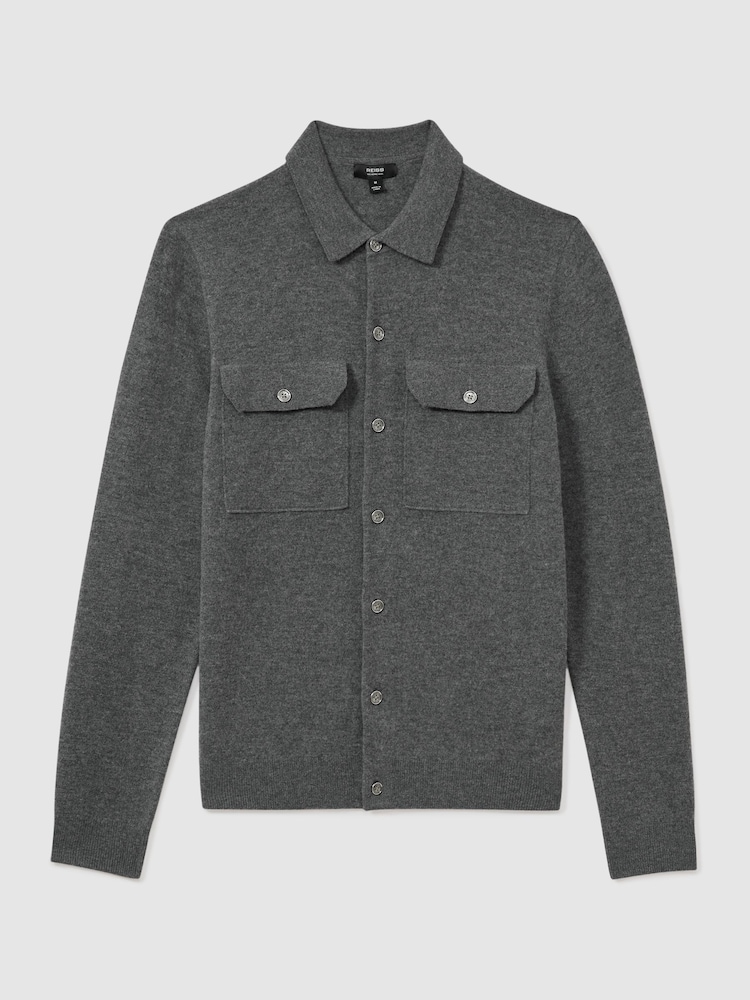 Reiss Grey Melange Pisa Merino Wool Button-Front Cardigan - Image 2 of 5