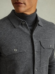 Reiss Grey Melange Pisa Merino Wool Button-Front Cardigan - Image 3 of 5