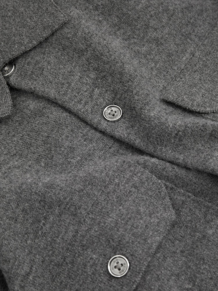 Reiss Grey Melange Pisa Merino Wool Button-Front Cardigan - Image 5 of 5