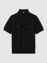 Reiss Black Parsons Wool Ribbed Button-Through Top - Image 2 of 5