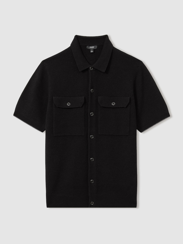 Reiss Black Parsons Wool Ribbed Button-Through Top - Image 2 of 5