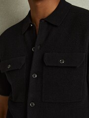 Reiss Black Parsons Wool Ribbed Button-Through Top - Image 3 of 5