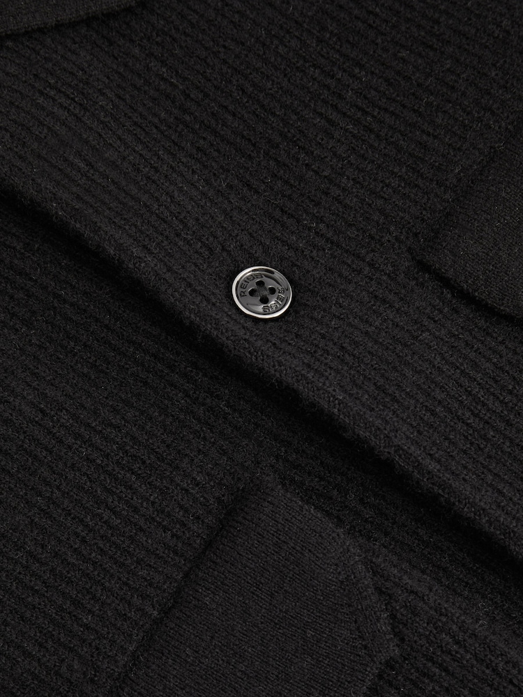Reiss Black Parsons Wool Ribbed Button-Through Top - Image 5 of 5
