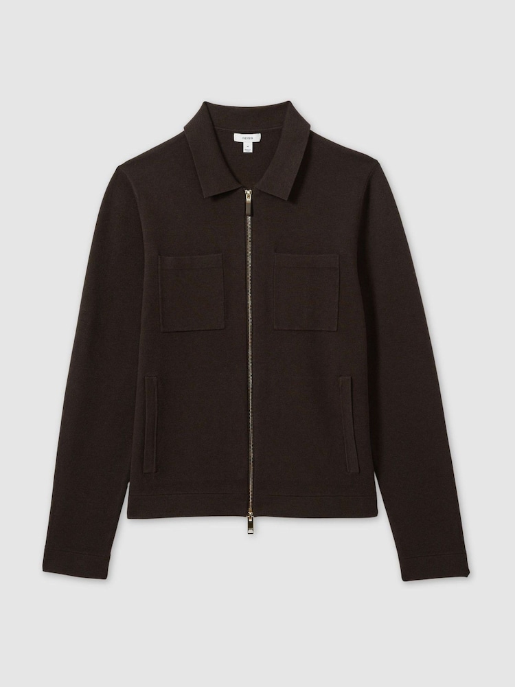Reiss Chocolate Brown Rivers Knitted Zip-Through Jacket - Image 2 of 6