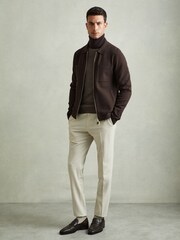 Reiss Chocolate Brown Rivers Knitted Zip-Through Jacket - Image 3 of 6