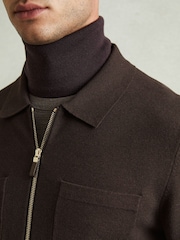 Reiss Chocolate Brown Rivers Knitted Zip-Through Jacket - Image 4 of 6