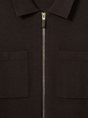 Reiss Chocolate Brown Rivers Knitted Zip-Through Jacket - Image 6 of 6