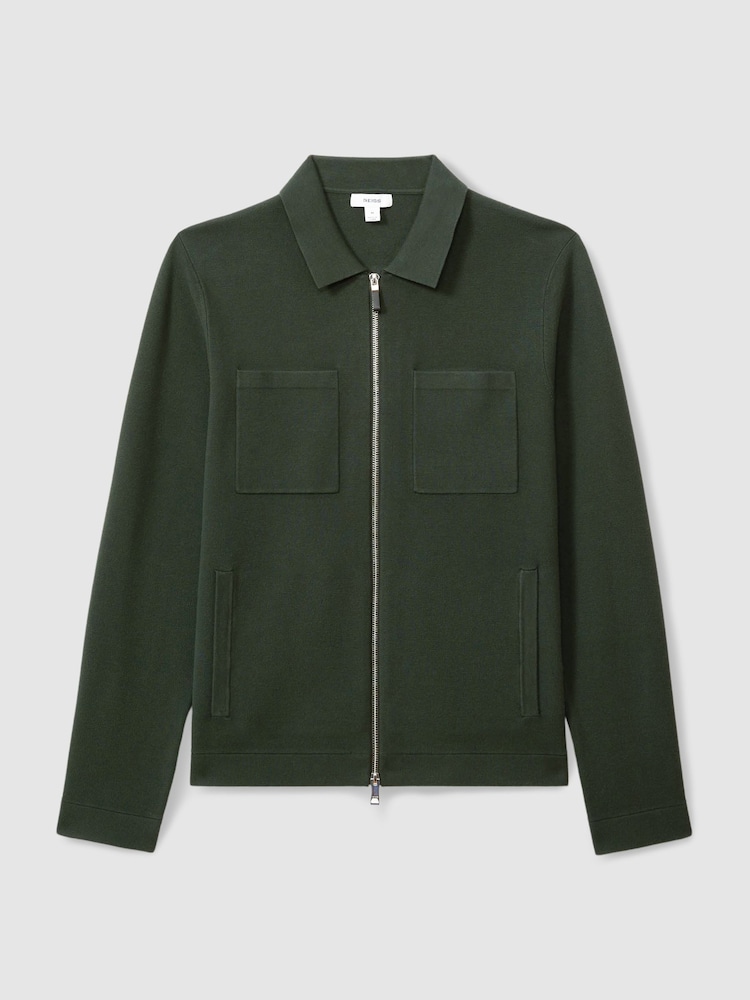 Reiss Dark Green Rivers Knitted Zip-Through Jacket - Image 2 of 6