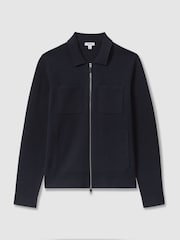Reiss Navy Rivers Knitted Zip-Through Jacket - Image 2 of 5