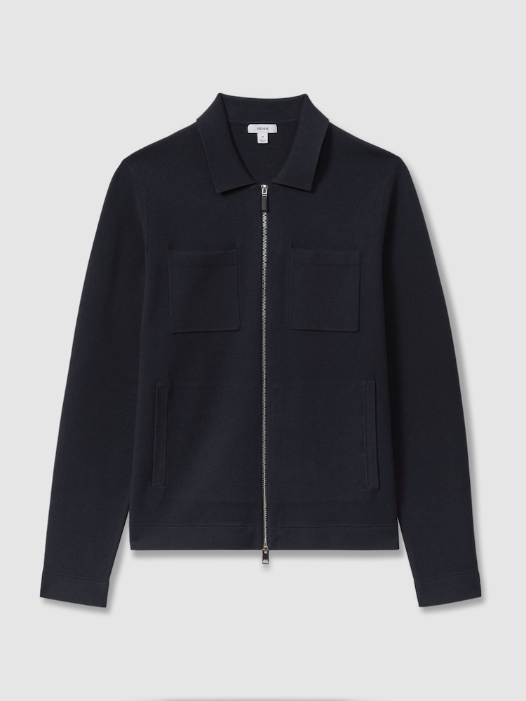 Reiss Navy Rivers Knitted Zip-Through Jacket - Image 2 of 5