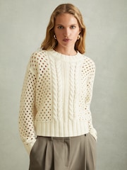 Reiss Ivory Marie Cable Knit Jumper with Wool and Cashmere - Image 4 of 6