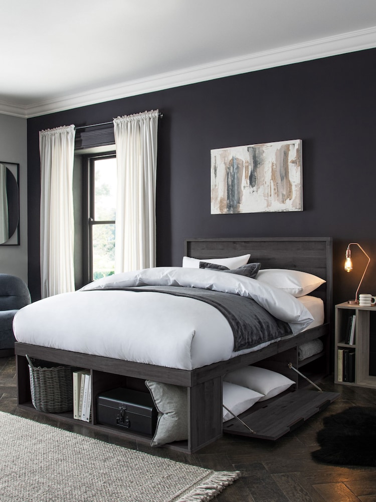 Black Oak Effect Bronx Platform Bed Frame with Storage - Image 2 of 6