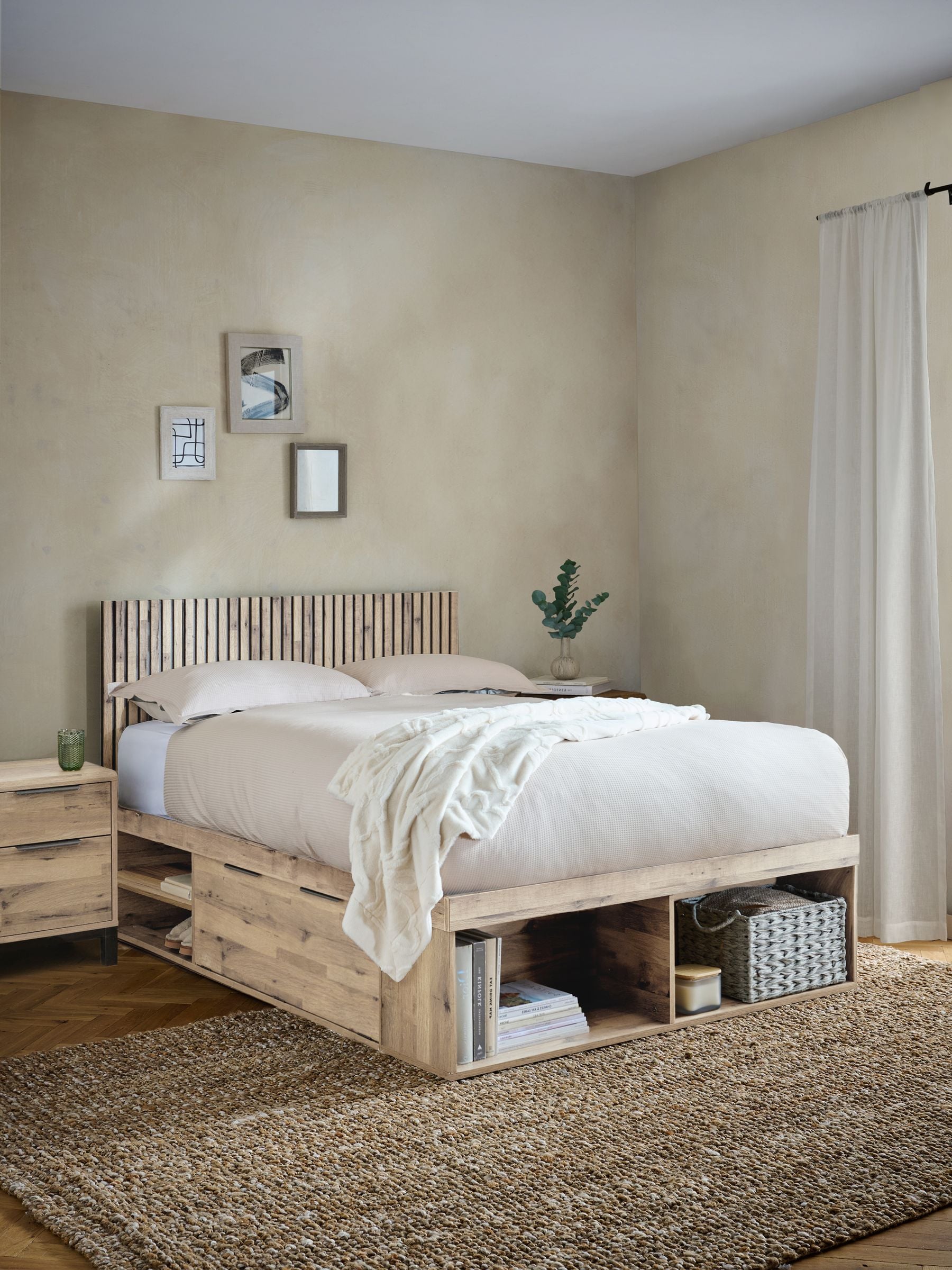 Buy Light Oak Effect Slatted Headboard Bronx Platform Bed Frame with Storage from the Next UK online shop