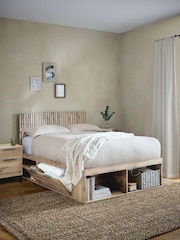 Light Oak Effect Slatted Headboard Bronx Platform Bed Frame with Storage - Image 2 of 6