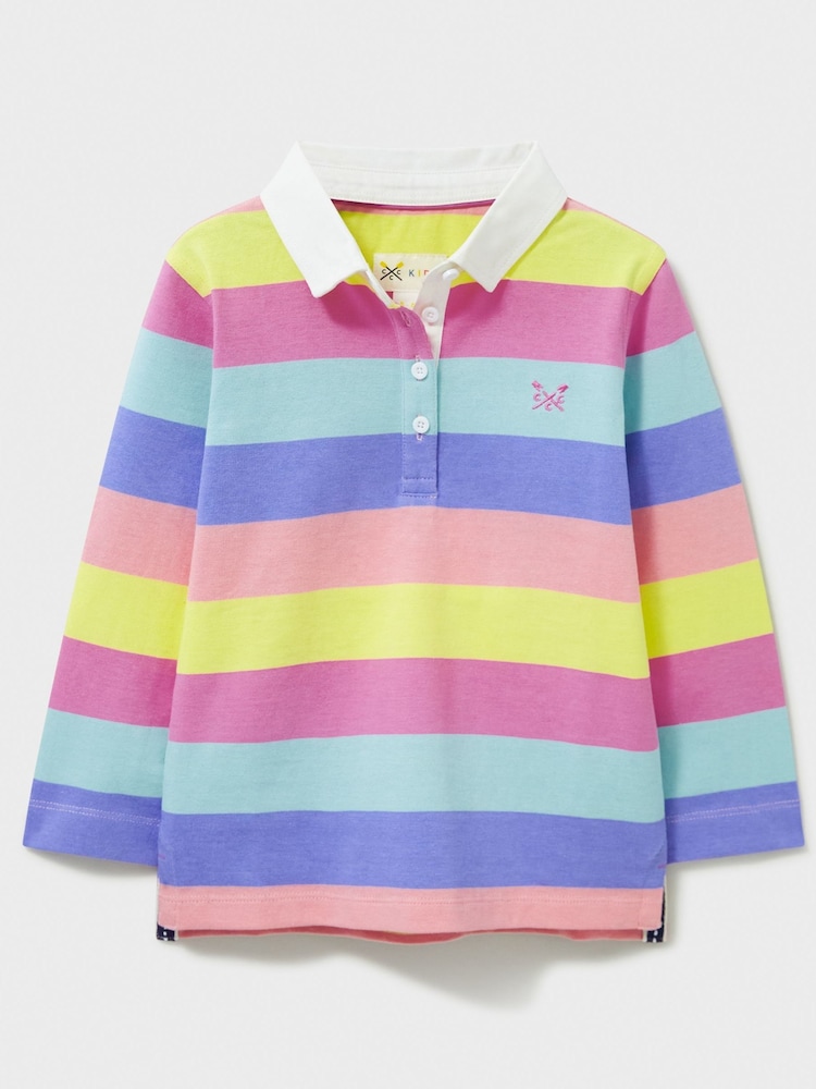 Crew Clothing Company Pink Yarn Dyed Long Sleeve Striped Rugby 100% Cotton Shirt - Image 1 of 3