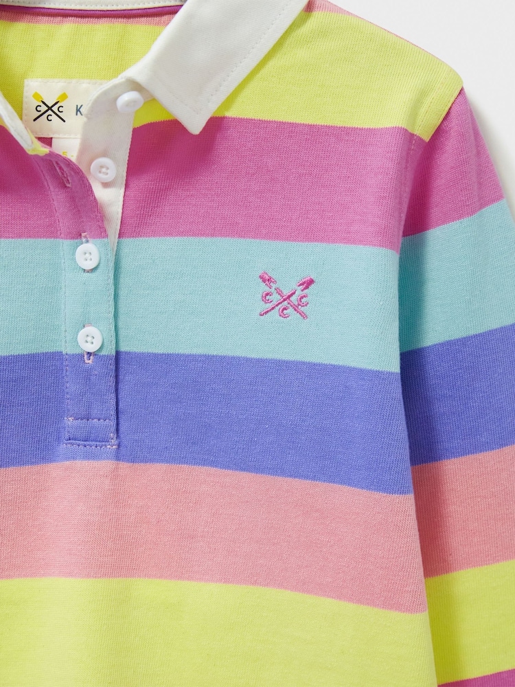 Crew Clothing Company Pink Yarn Dyed Long Sleeve Striped Rugby 100% Cotton Shirt - Image 3 of 3