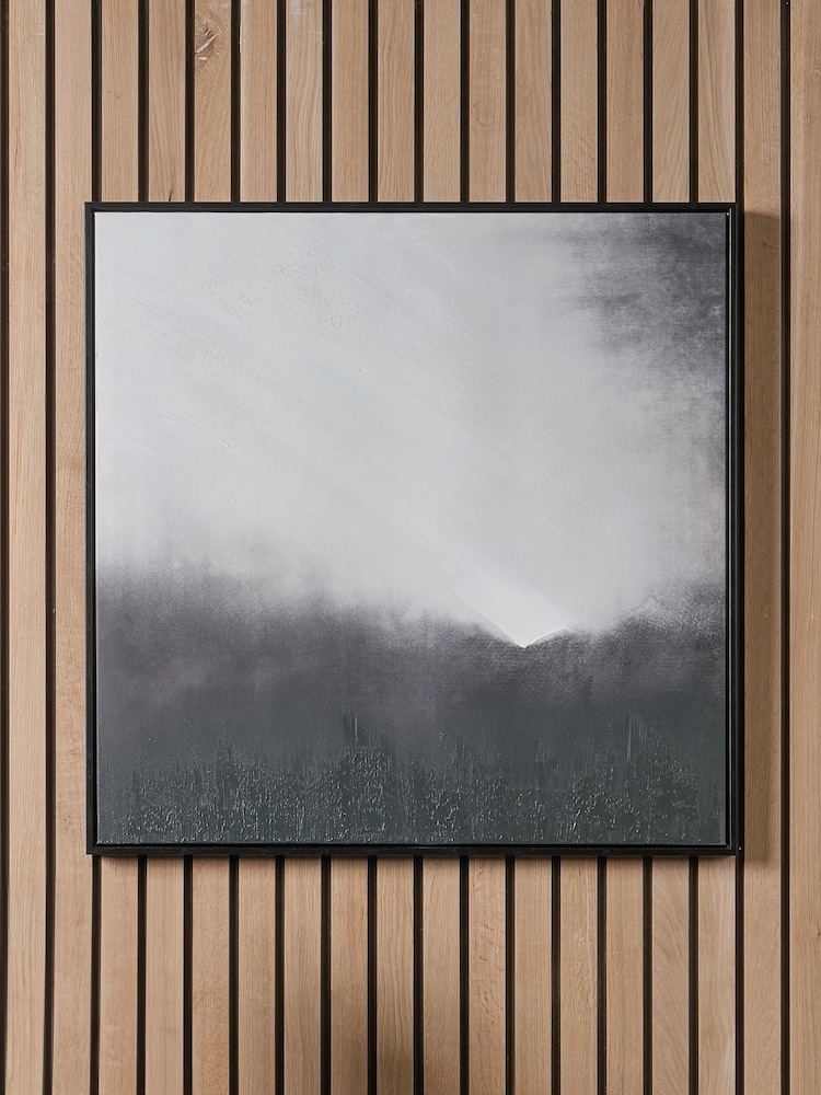 Pacific Monochrome Abstract Square Canvas with Black Frame - Image 1 of 6