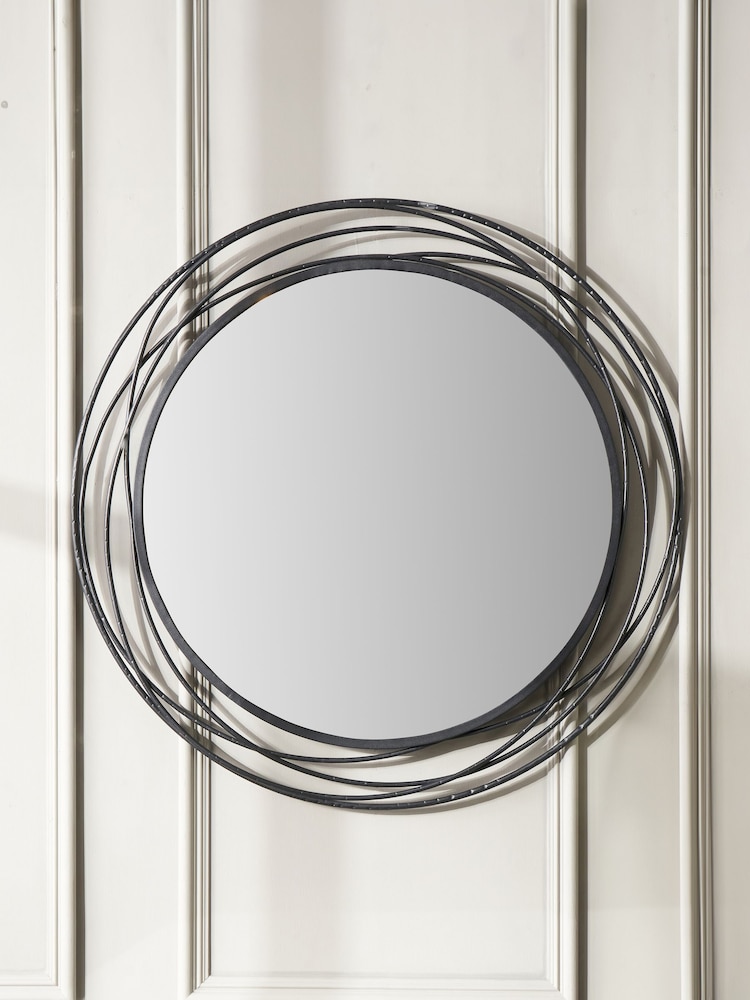 Pacific Black Metal Swirl Round Wall Mirror - Image 1 of 4