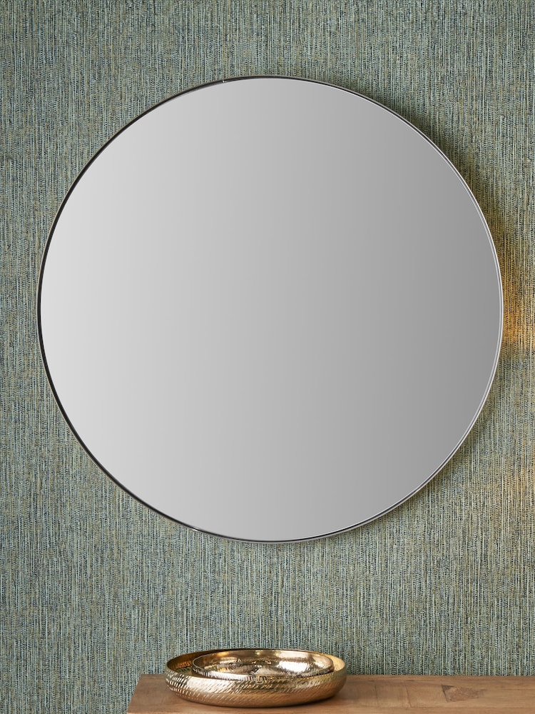Pacific Brushed Silver Slim Frame Round Wall Mirror Large - Image 1 of 2