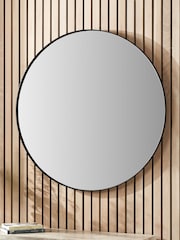 Pacific Black Slim Frame Round Wall Mirror Large - Image 1 of 4