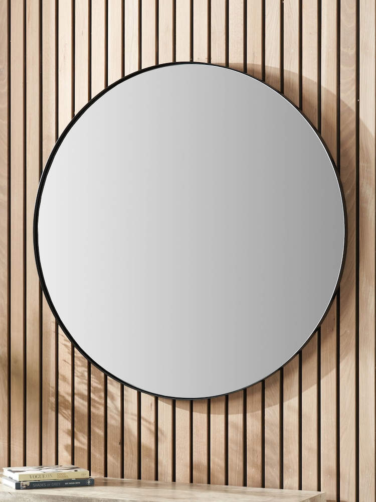 Pacific Black Slim Frame Round Wall Mirror Large - Image 1 of 4