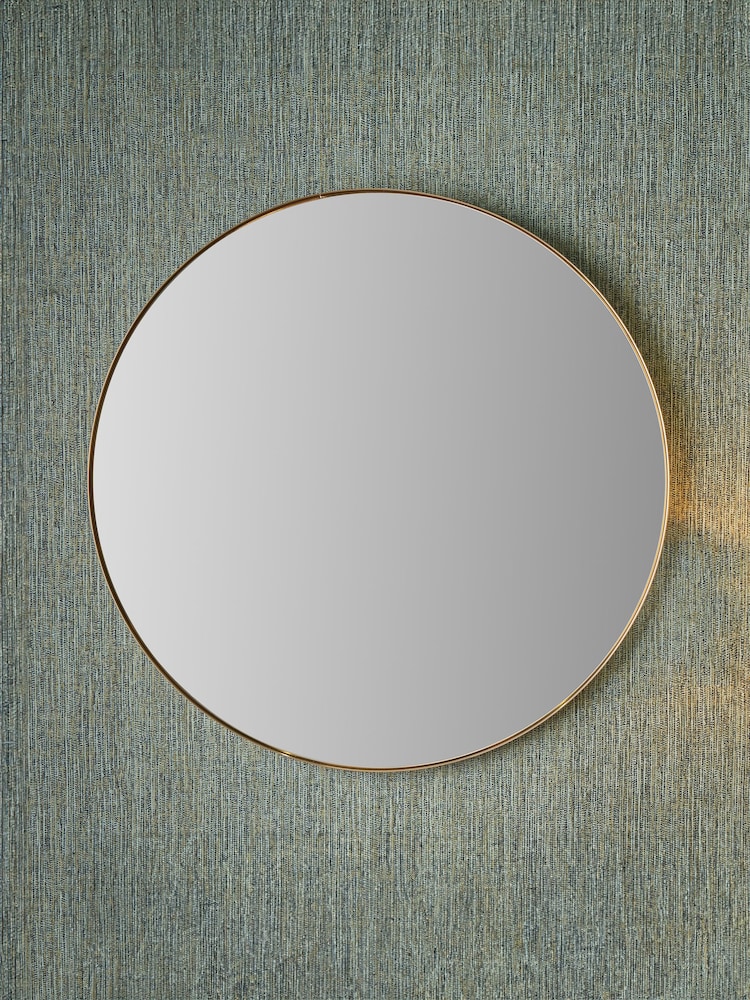 Pacific Brushed Gold Slim Frame Round Wall Mirror Large - Image 1 of 4