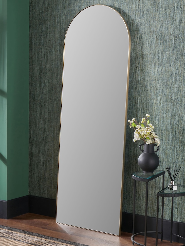 Pacific Brushed Gold Slim Frame Arch Floor Mirror - Image 1 of 4