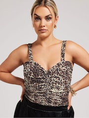 Yours Curve Brown Animal Print Ruched Bodies - Image 1 of 5