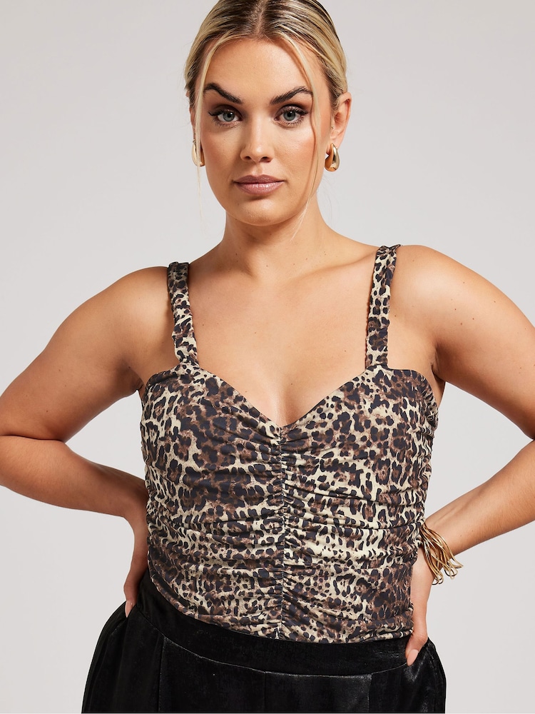 Yours Curve Brown Animal Print Ruched Bodies - Image 1 of 5