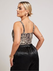 Yours Curve Brown Animal Print Ruched Bodies - Image 3 of 5