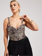 Yours Curve Brown Animal Print Ruched Bodies - Image 4 of 5