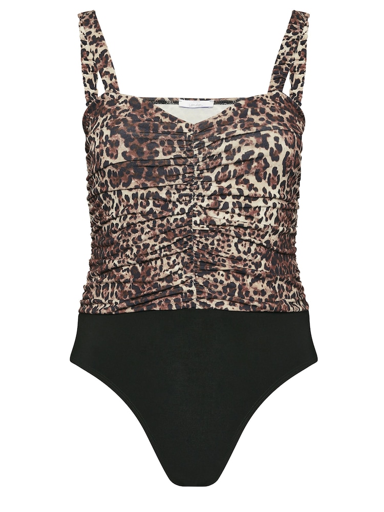 Yours Curve Brown Animal Print Ruched Bodies - Image 5 of 5