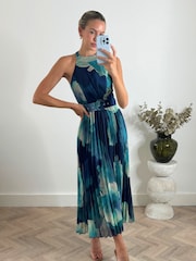 Style Cheat Blue Luisa Belted Pleated Maxi Dress - Image 1 of 4