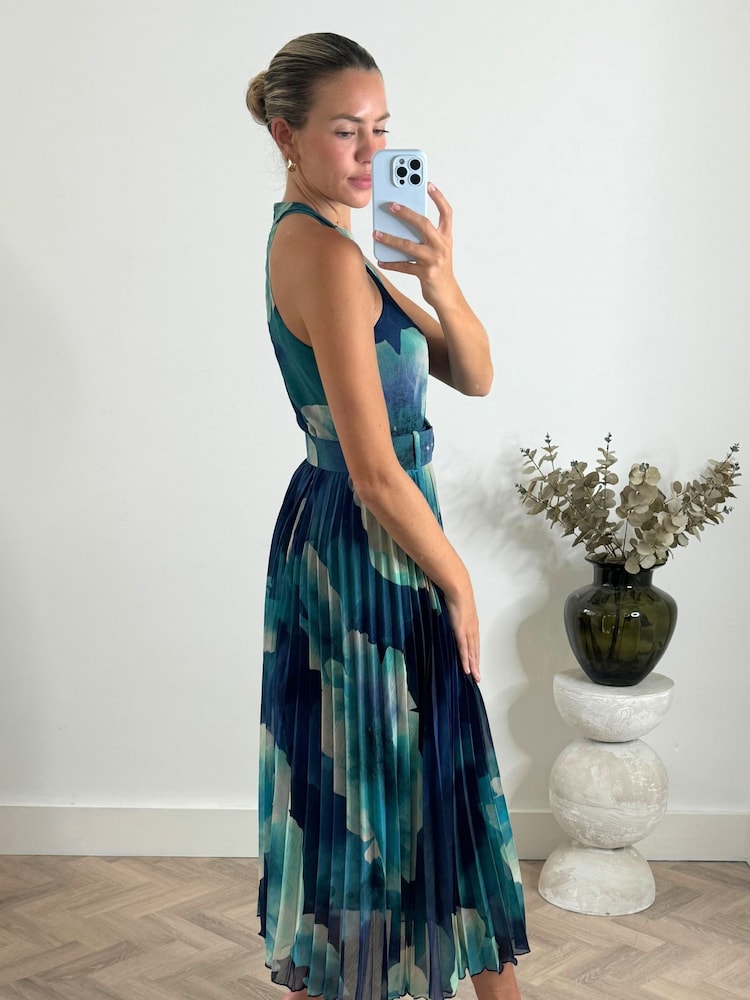 Style Cheat Blue Luisa Belted Pleated Maxi Dress - Image 2 of 4