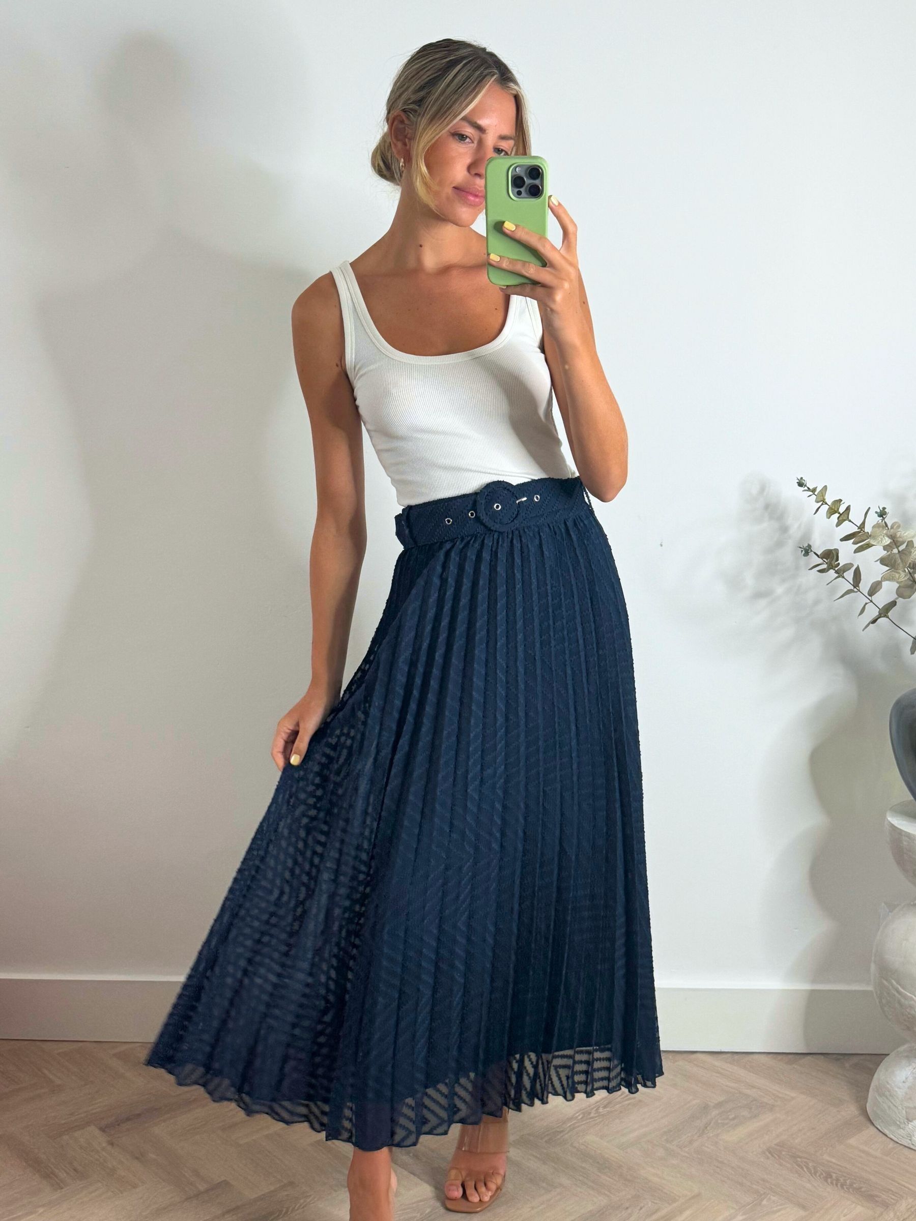 Style Cheat Blue Demi Pleated Midi Skirt