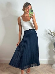 Style Cheat Blue Demi Pleated Midi Skirt - Image 1 of 5