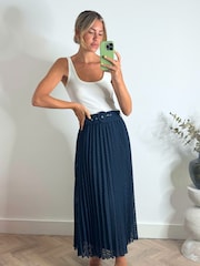 Style Cheat Blue Demi Pleated Midi Skirt - Image 4 of 5