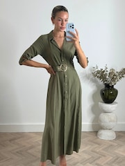 Style Cheat Green Daphne Belted Shirt Dress - Image 2 of 4
