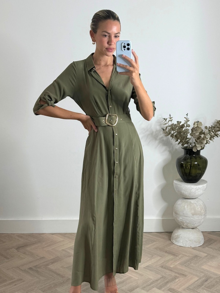 Style Cheat Green Daphne Belted Shirt Dress - Image 2 of 4
