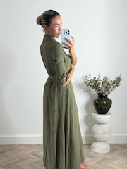 Style Cheat Green Daphne Belted Shirt Dress - Image 3 of 4