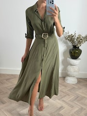 Style Cheat Green Daphne Belted Shirt Dress - Image 4 of 4