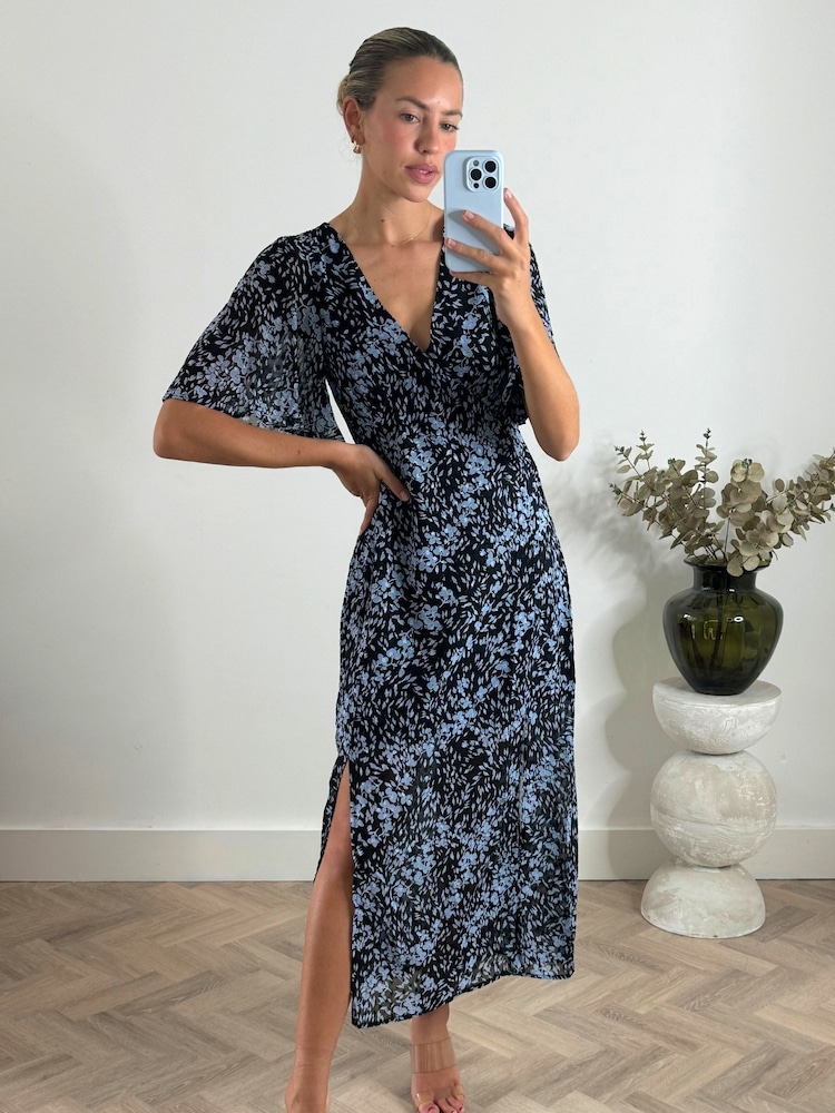 Style Cheat Black Andi Angel Sleeve Midi Dress in Floral - Image 1 of 4