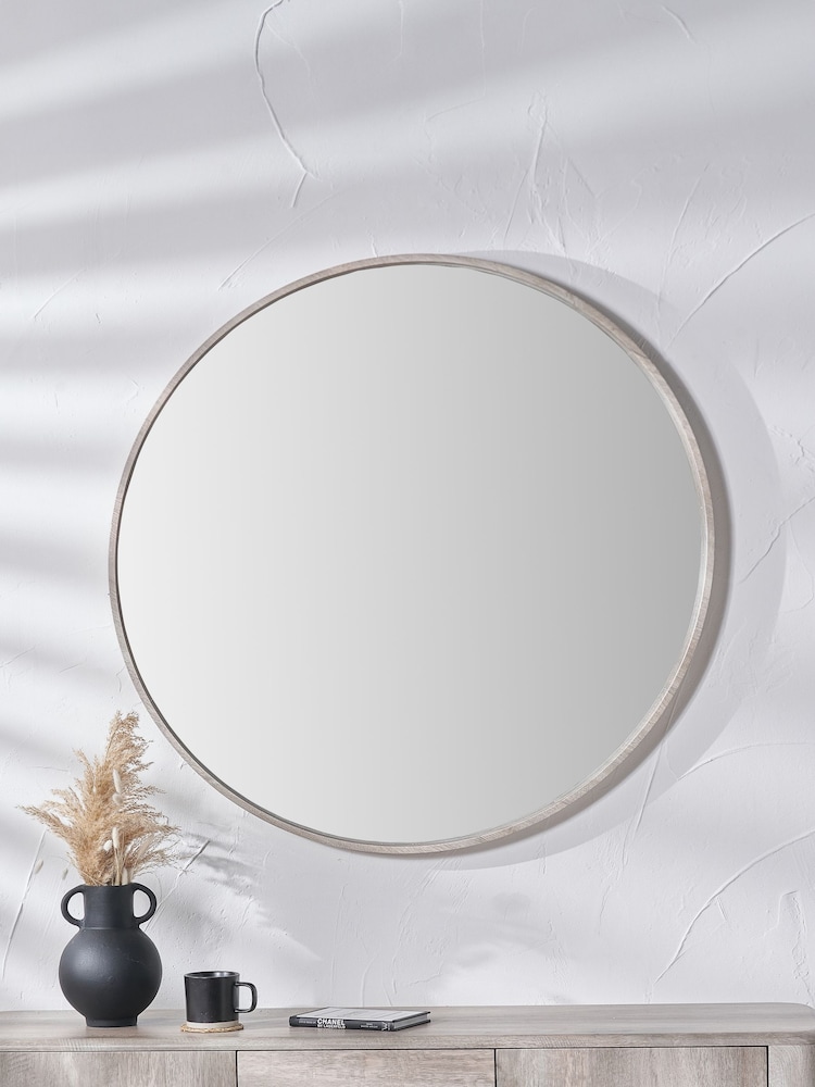 Pacific Grey Oak Wood Veneer Round Mirror Large - Image 1 of 3