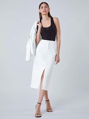 Roman White Cotton Blend Denim Stretch Midi Skirt - Image 2 of 5
