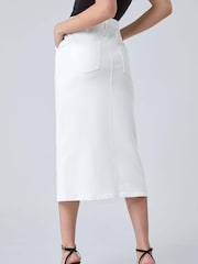 Roman White Cotton Blend Denim Stretch Midi Skirt - Image 3 of 5