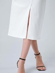 Roman White Cotton Blend Denim Stretch Midi Skirt - Image 5 of 5